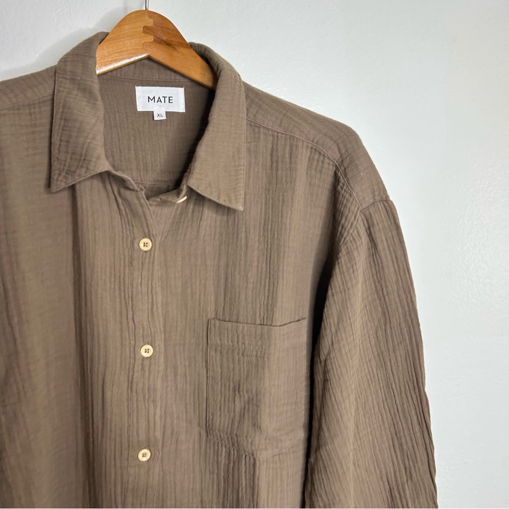 NWOT MATE The Label 100% Organic Cotton Gauze Button Down Shirt Brown Tan XL - Picture 7 of 15
